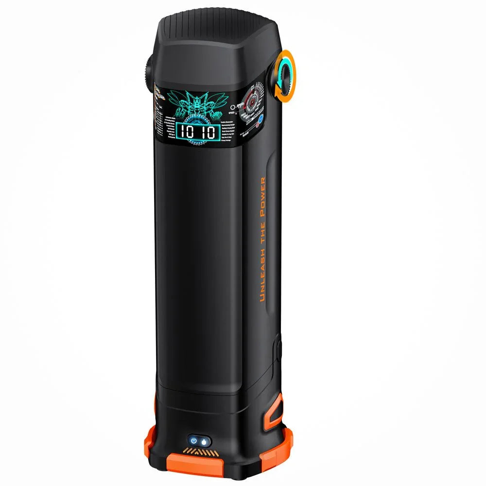 CyberSkin Titan masturbator in Black with orange base, standing upright