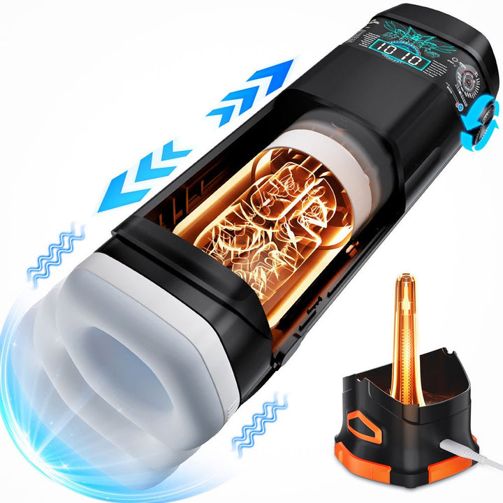 Buy CyberSkin The Titan - Black USB Rechargeable Thrusting & Vibrating Auto Masturbator with Heater – Naughtyhut NZ sex toys online. Discreet delivery & top brands.