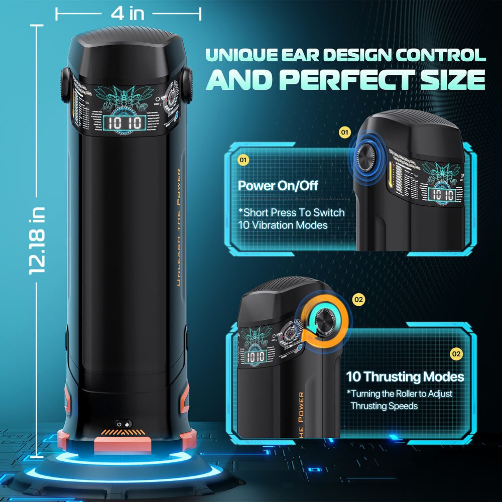 Buy CyberSkin The Titan - Black USB Rechargeable Thrusting & Vibrating Auto Masturbator with Heater – Naughtyhut NZ sex toys online. Discreet delivery & top brands.