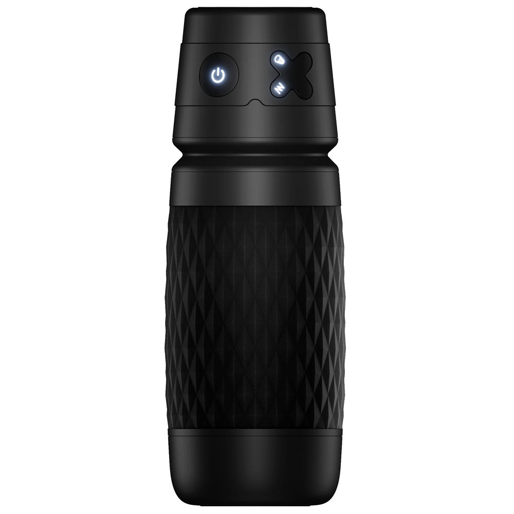 Buy CyberSkin The Warrior - Black USB Rechargeable Sucking & Vibrating Auto Masturbator – Naughtyhut NZ sex toys online. Discreet delivery & top brands.