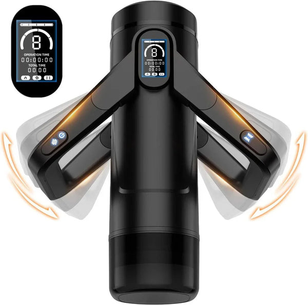 CyberSkin Wing with fold-out handles spread, LCD screen inset top left