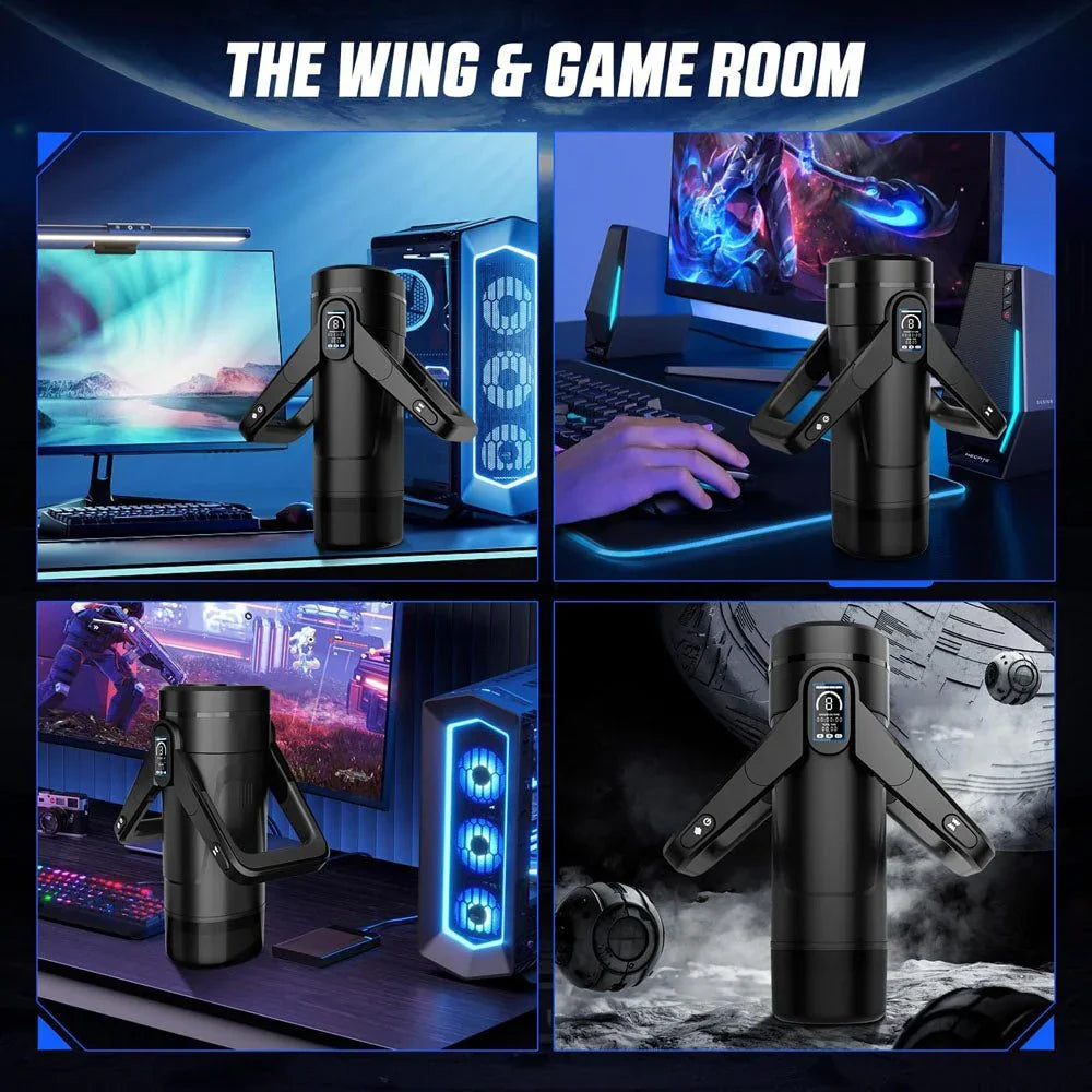 Wing lifestyle collage, the unit on a gaming desk in four scenes