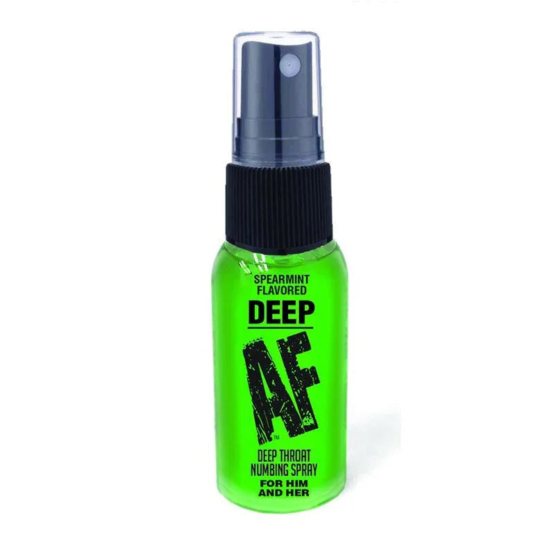 Deep AF Spearmint numbing spray, green 29 ml bottle with a black pump, alone