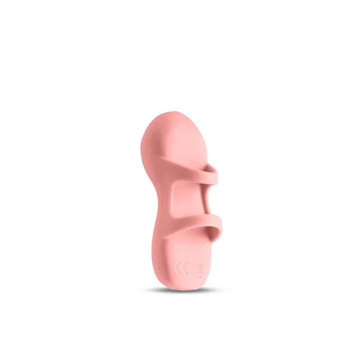 Desire Fingerella finger stimulator in Pink alone on white, front view