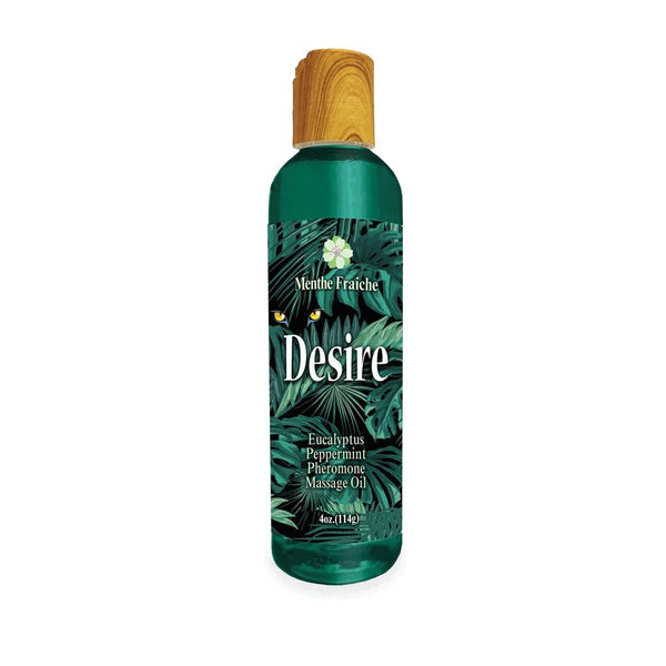 Desire Pheromone Massage Oil in Eucalyptus and Peppermint, green 118 ml bottle