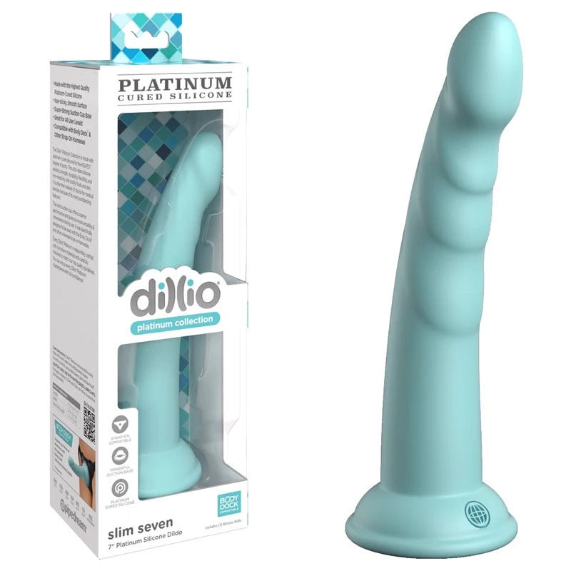 Dillio Platinum Slim Seven - Teal - Teal 17.8 cm (7'') Dong – Sex toys NZ by Naughtyhut. Discreet delivery nationwide.