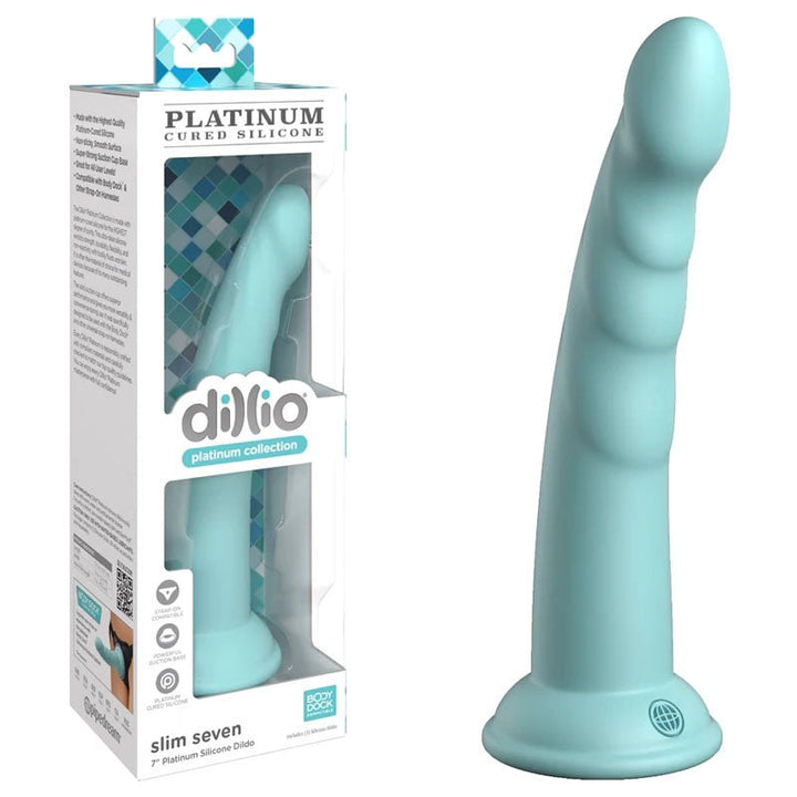 Dillio Platinum Slim Seven - Teal - Teal 17.8 cm (7'') Dong – Sex toys NZ by Naughtyhut. Discreet delivery nationwide.