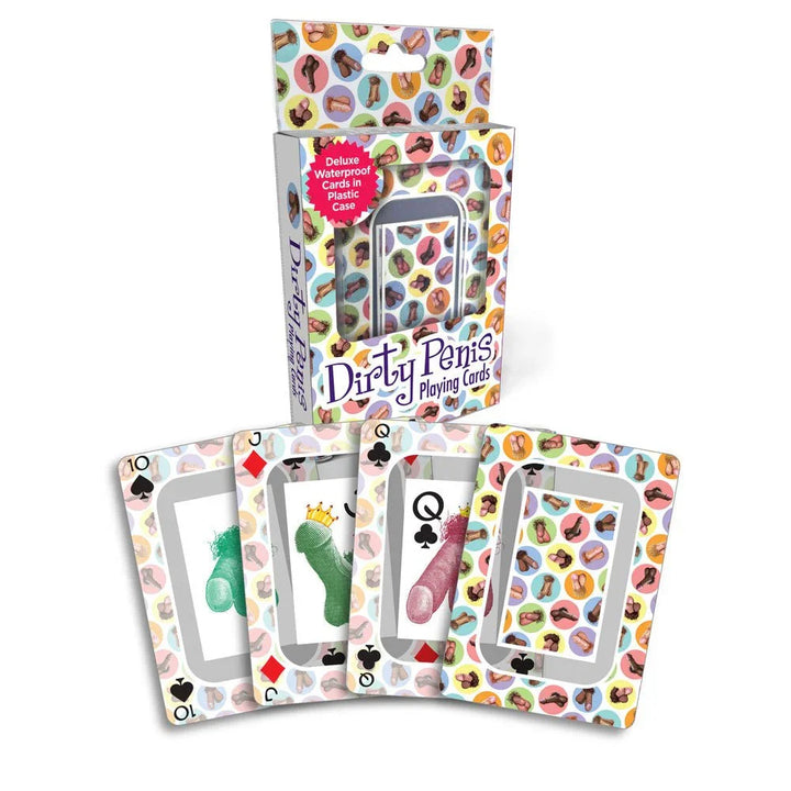 Dirty Penis Playing Cards, retail box with five see-through cards fanned out