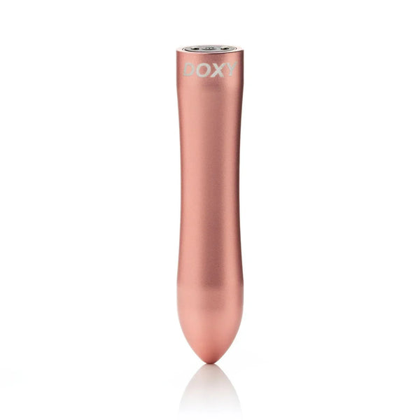 Doxy Bullet in Rose Gold, ridged metal body upright