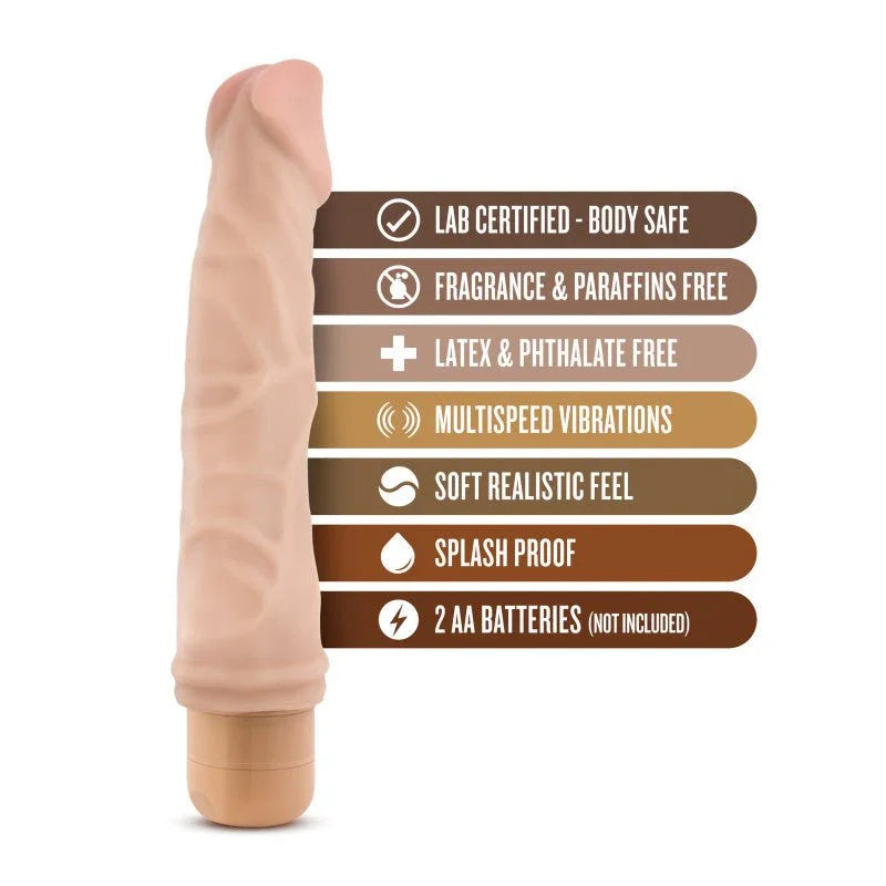 Cock Vibe 6 feature panel: multispeed vibrations, splash proof, runs on 2 AA batteries