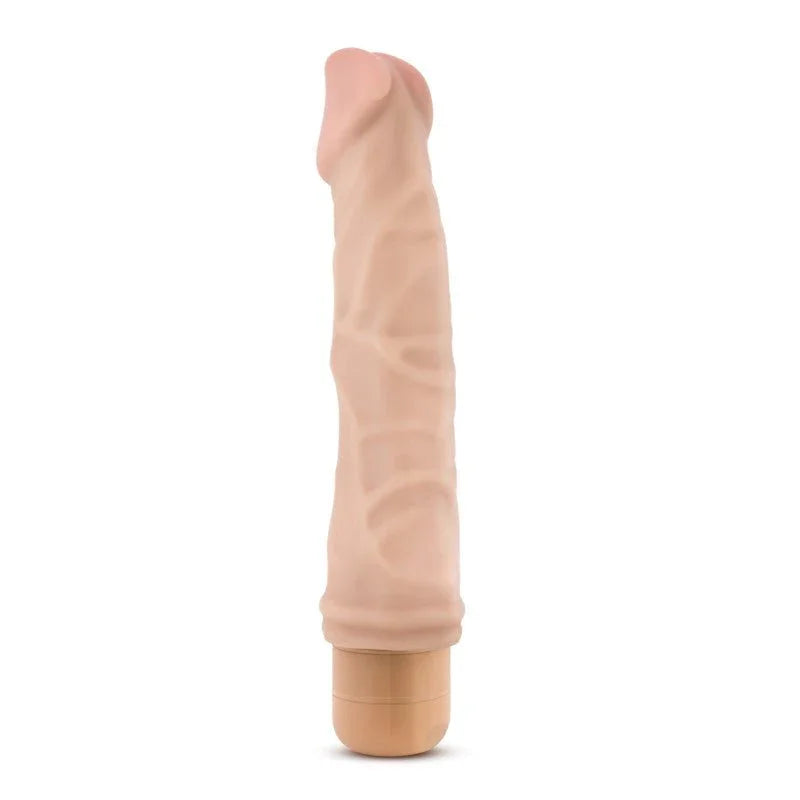 Dr. Skin Cock Vibe 6 upright from the side, showing the realistic sculpted head