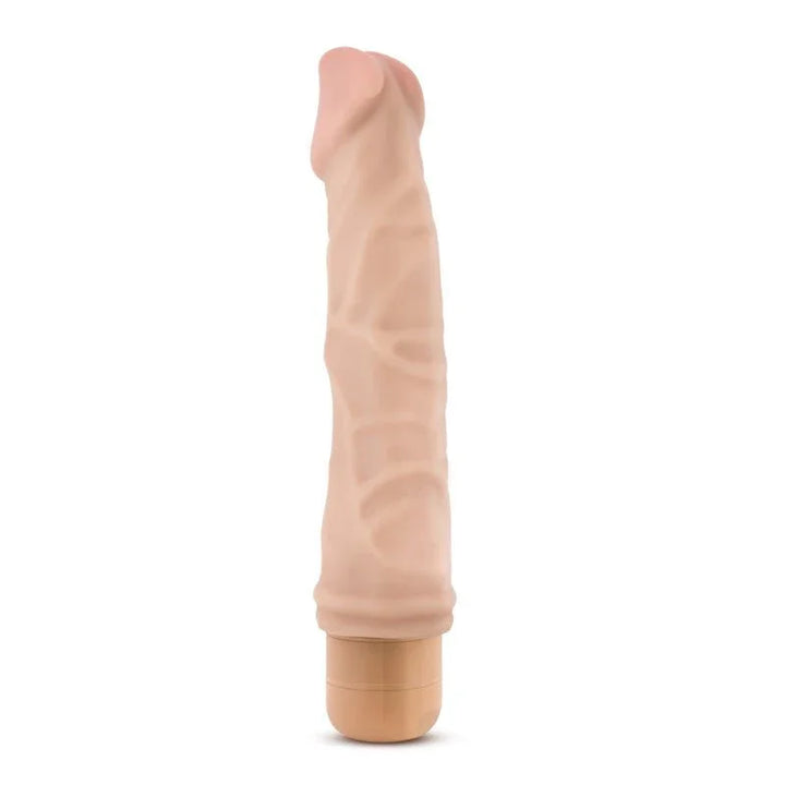 Dr. Skin Cock Vibe 6 upright from the side, showing the realistic sculpted head