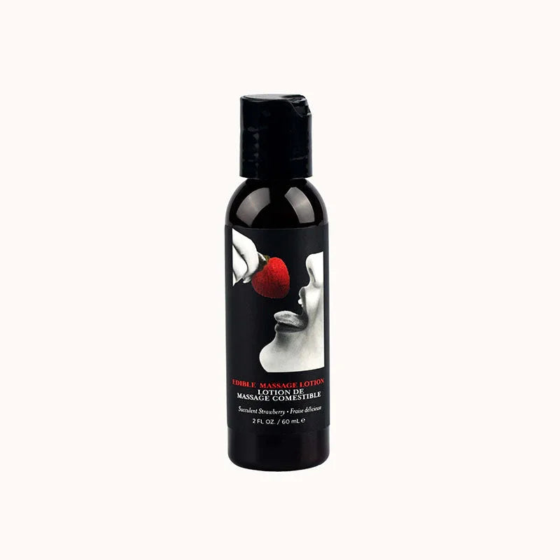 Earthly Body Edible Massage Lotion 60 ml bottle, Succulent Strawberry label