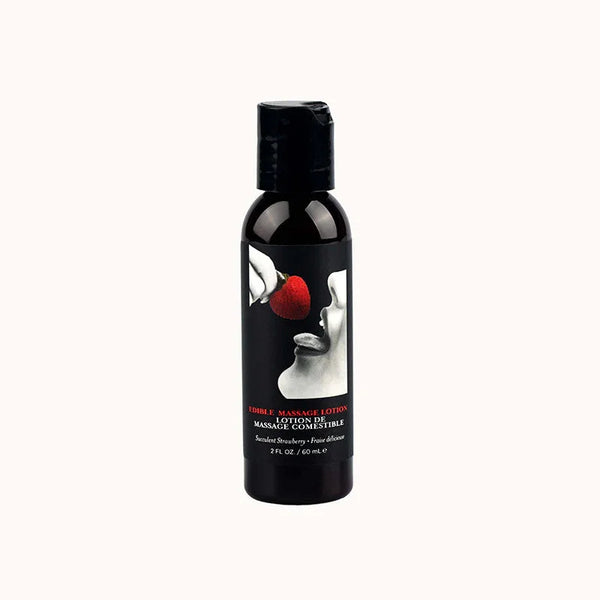 Earthly Body Edible Massage Lotion 60 ml bottle, Succulent Strawberry label