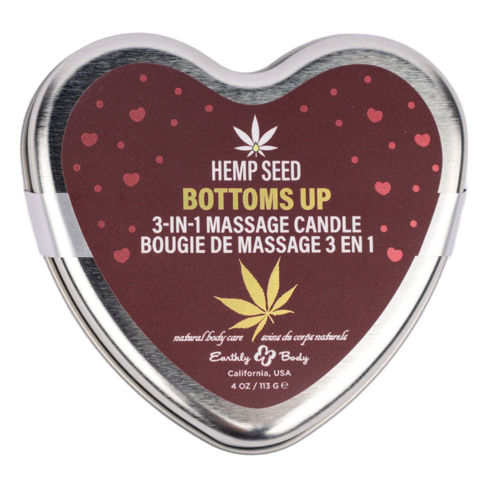 Buy EB Hemp Seed 3 in 1 Massage Heart Candle - Bottom's Up - Bottoms Up (Wild Blueberries, Dewy Meadow - grass, Sweet Wildflowers) - 113 g – Naughtyhut NZ sex toys online. Discreet delivery & top brands.