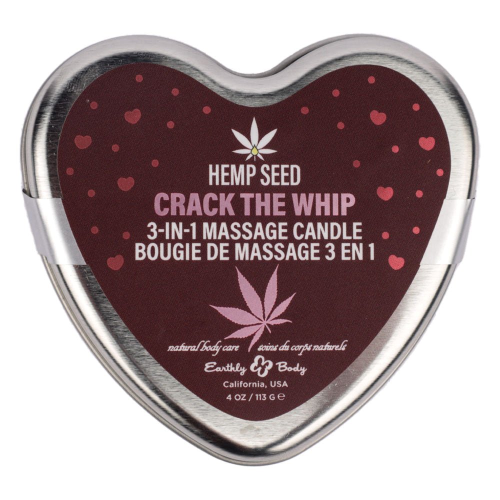 EB Hemp Seed 3 in 1 Massage Heart Candle - Crack The Whip - Crack The Whip (Dew - Kissed Rose, Violet Petals, Warm Amber) - 113 g – Sex toys NZ by Naughtyhut. Discreet delivery nationwide.
