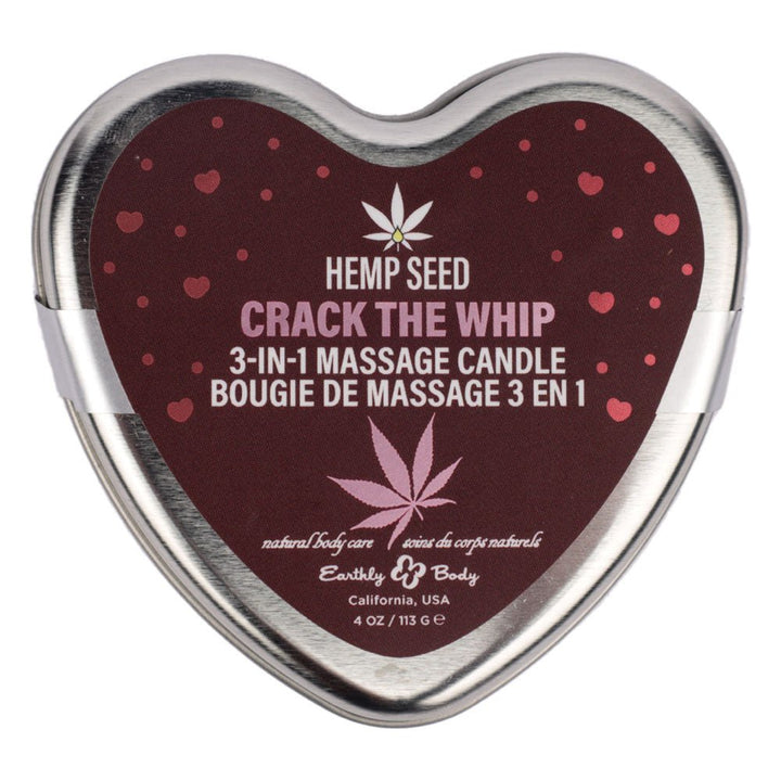 EB Hemp Seed 3 in 1 Massage Heart Candle - Crack The Whip - Crack The Whip (Dew - Kissed Rose, Violet Petals, Warm Amber) - 113 g – Sex toys NZ by Naughtyhut. Discreet delivery nationwide.