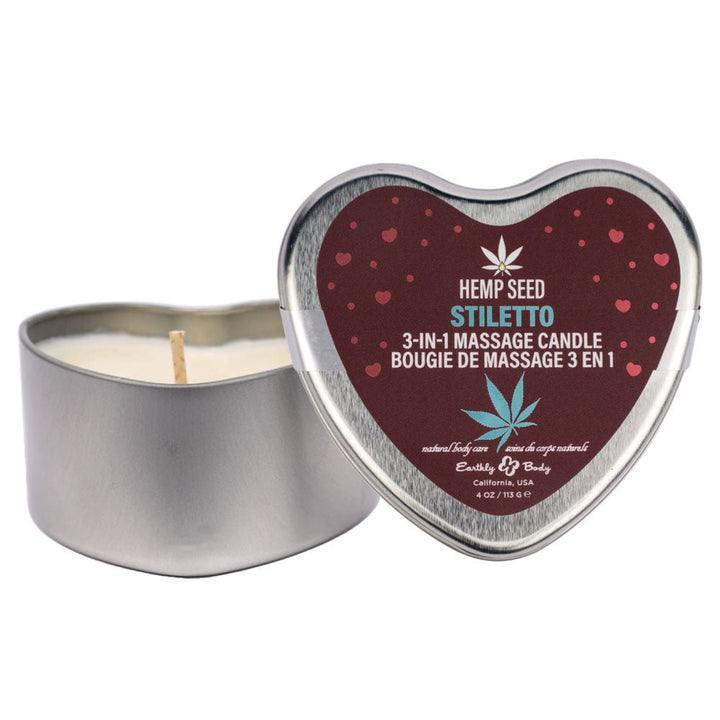 EB Hemp Seed 3 in 1 Massage Heart Candle - Stiletto - Stiletto (Flowering Sage, Wildflower Honey, Creamy Sandalwood) - 113 g – Sex toys NZ by Naughtyhut. Discreet delivery nationwide.