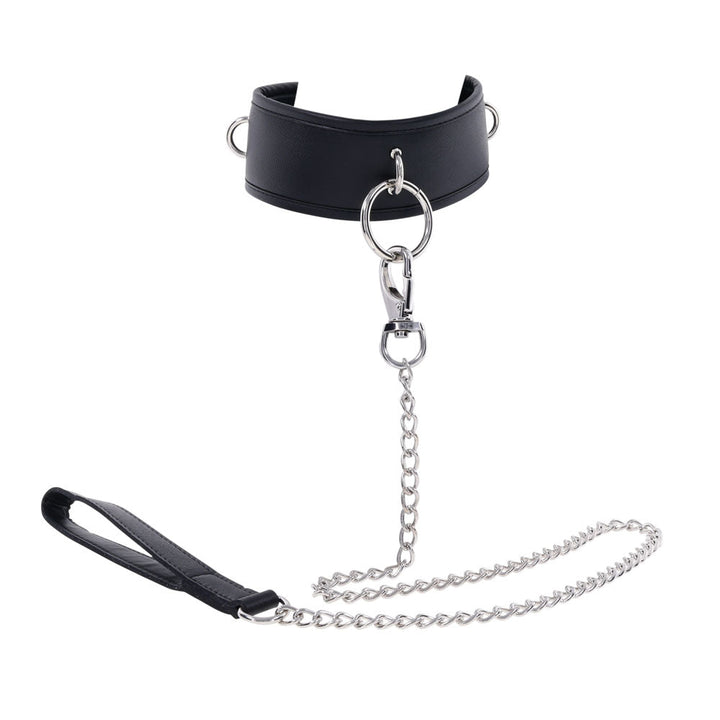 EDGE Collar & Leash - Black Neck Restraint with Heavy Duty Metal Leash – Sex toys NZ by Naughtyhut. Discreet delivery nationwide.