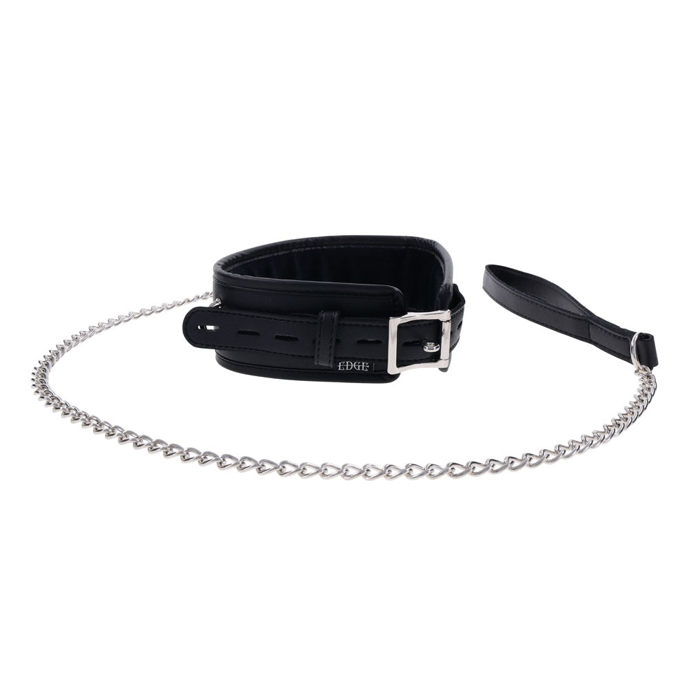 EDGE Collar & Leash - Black Neck Restraint with Heavy Duty Metal Leash – Sex toys NZ by Naughtyhut. Discreet delivery nationwide.