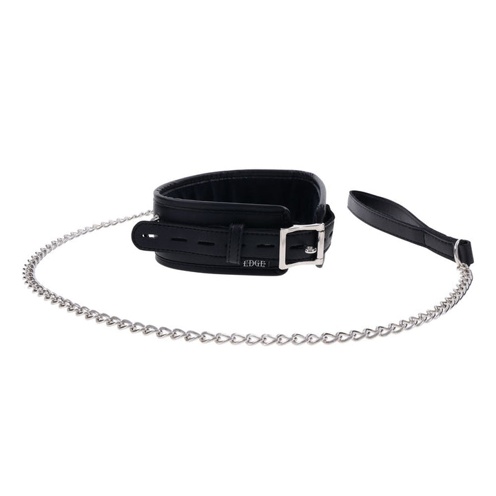 EDGE Collar & Leash - Black Neck Restraint with Heavy Duty Metal Leash – Sex toys NZ by Naughtyhut. Discreet delivery nationwide.