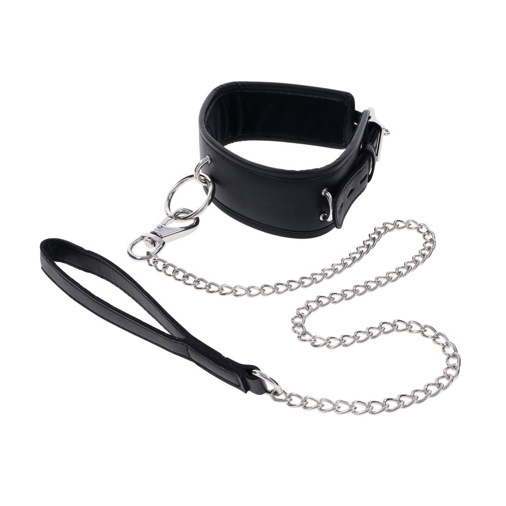 EDGE Collar & Leash - Black Neck Restraint with Heavy Duty Metal Leash – Sex toys NZ by Naughtyhut. Discreet delivery nationwide.