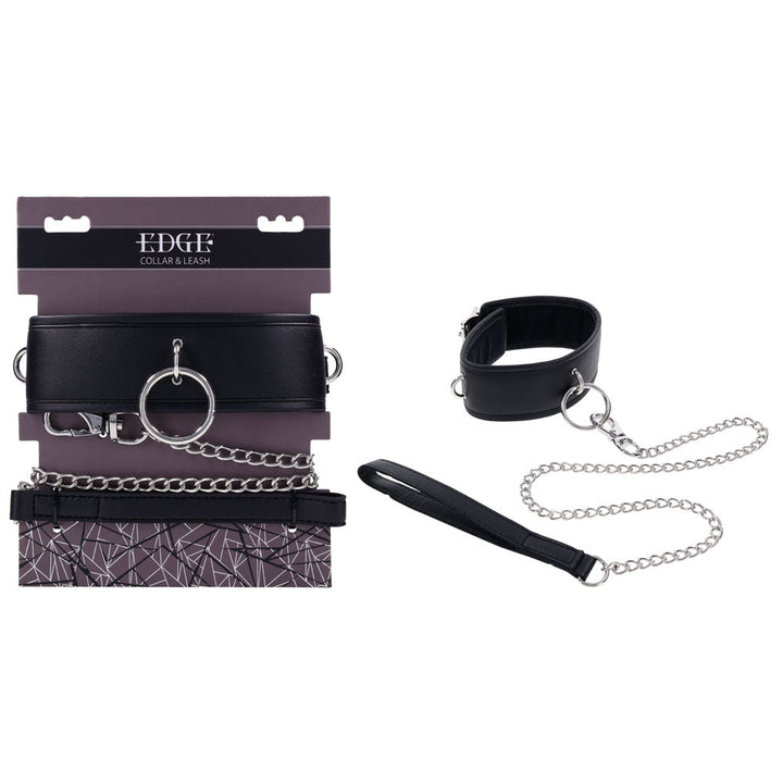 EDGE Collar & Leash - Black Neck Restraint with Heavy Duty Metal Leash – Sex toys NZ by Naughtyhut. Discreet delivery nationwide.