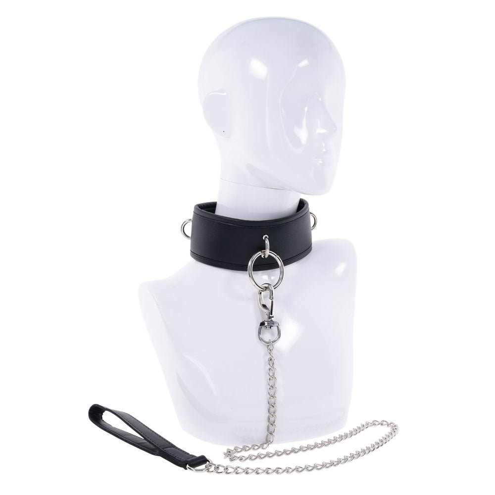 Buy EDGE Collar & Leash - Black Neck Restraint with Heavy Duty Metal Leash – Naughtyhut NZ sex toys online. Discreet delivery & top brands.