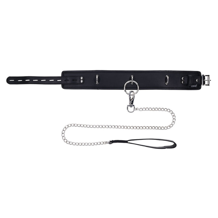 EDGE Collar & Leash - Black Neck Restraint with Heavy Duty Metal Leash – Sex toys NZ by Naughtyhut. Discreet delivery nationwide.