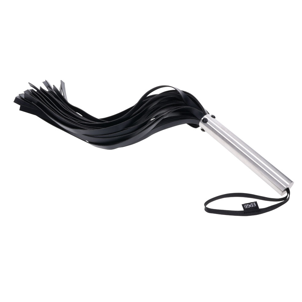 Buy EDGE Flogger - Black Flogger Whip with Metal Handle – Naughtyhut NZ sex toys online. Discreet delivery & top brands.