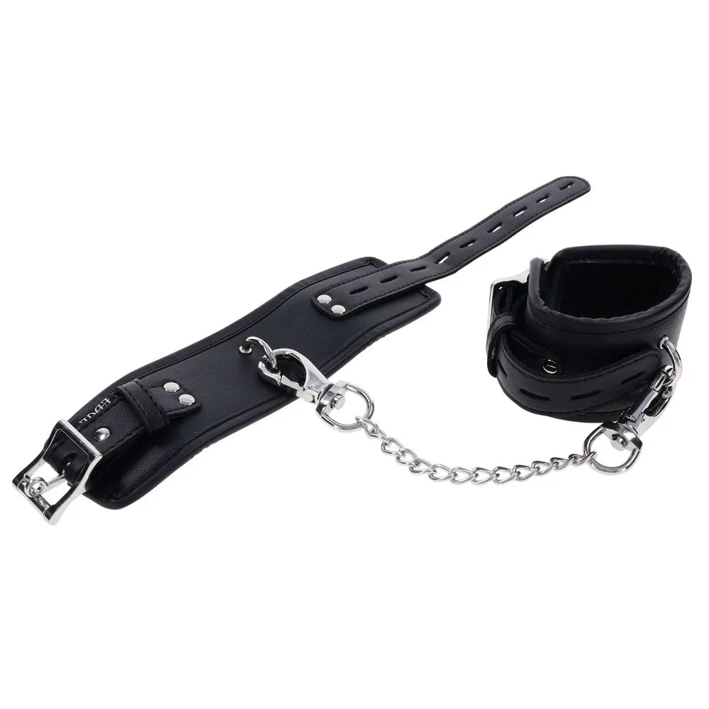 EDGE handcuffs with one cuff open flat and one buckled closed