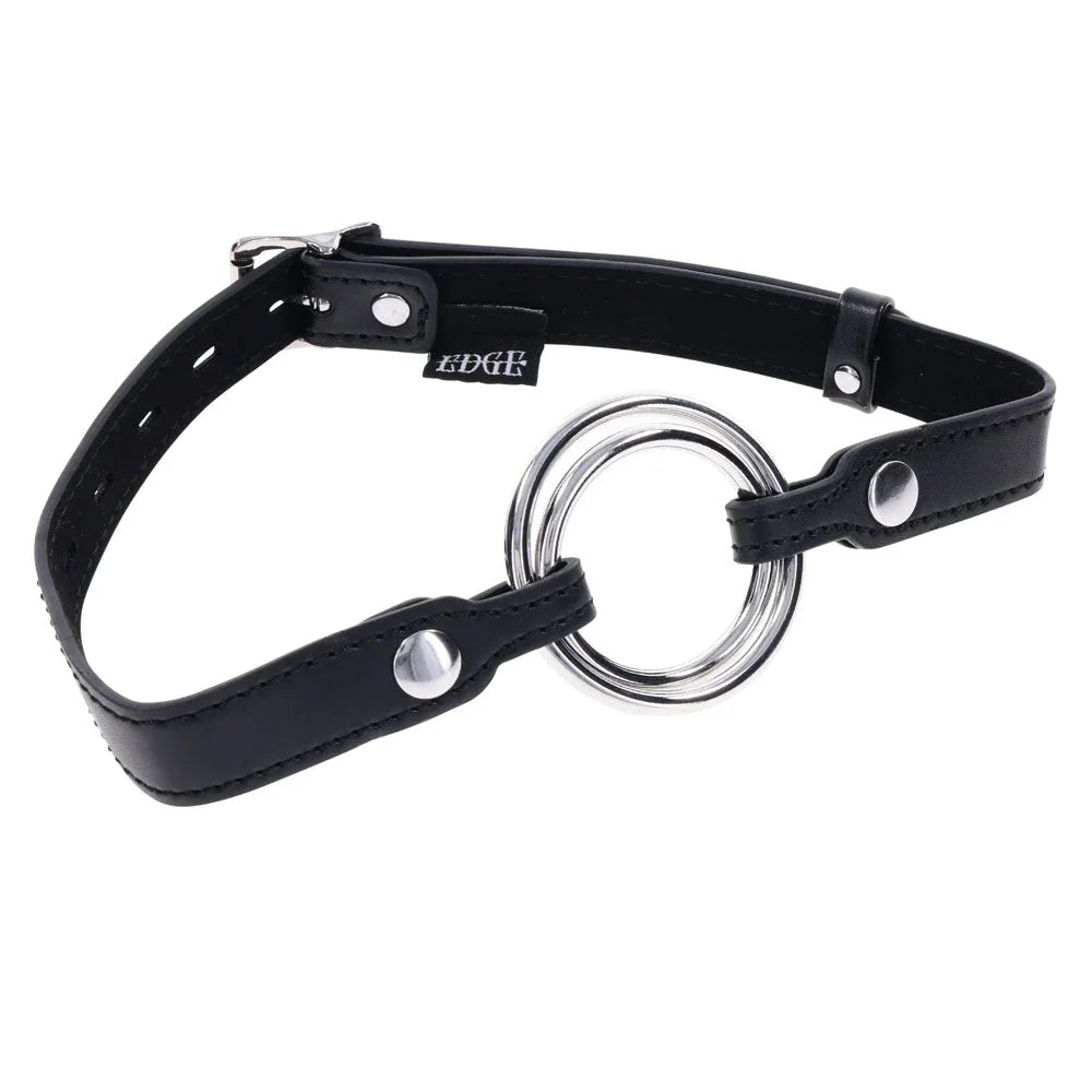 EDGE ring gag showing the adjustable strap and buckle, ring fitted