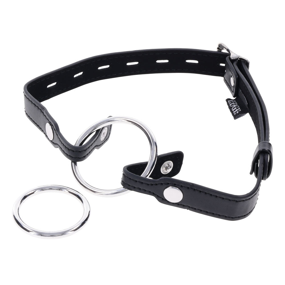 EDGE Interchangeable Ring Gag - Black Mouth Gag Restraint with 2 Interchangeable Pieces – Sex toys NZ by Naughtyhut. Discreet delivery nationwide.