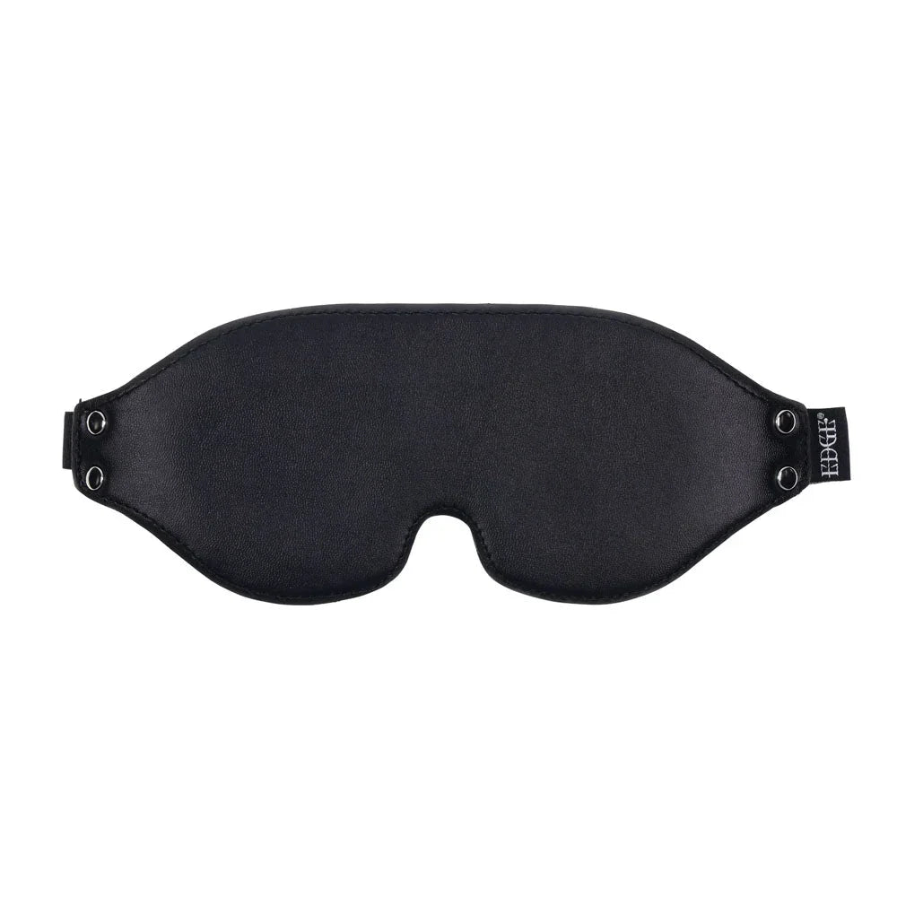 EDGE Lights Out Blindfold laid flat, smooth black leather front