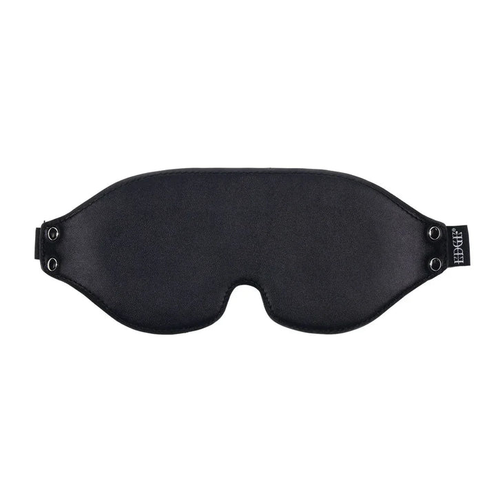 EDGE Lights Out Blindfold laid flat, smooth black leather front