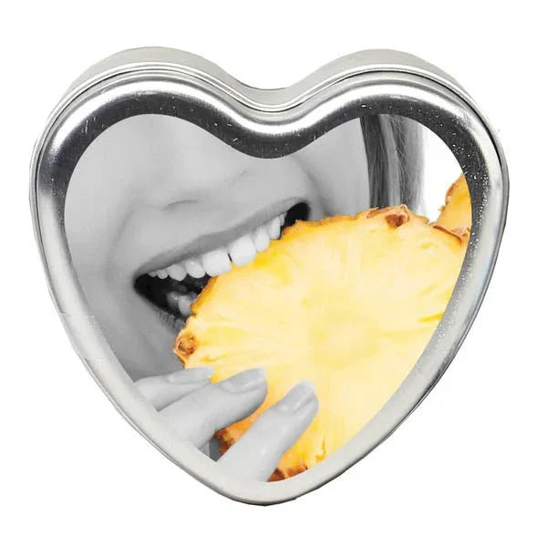 Earthly Body Edible Heart Candle in Tropical Pineapple, tin lid art of a pineapple wedge