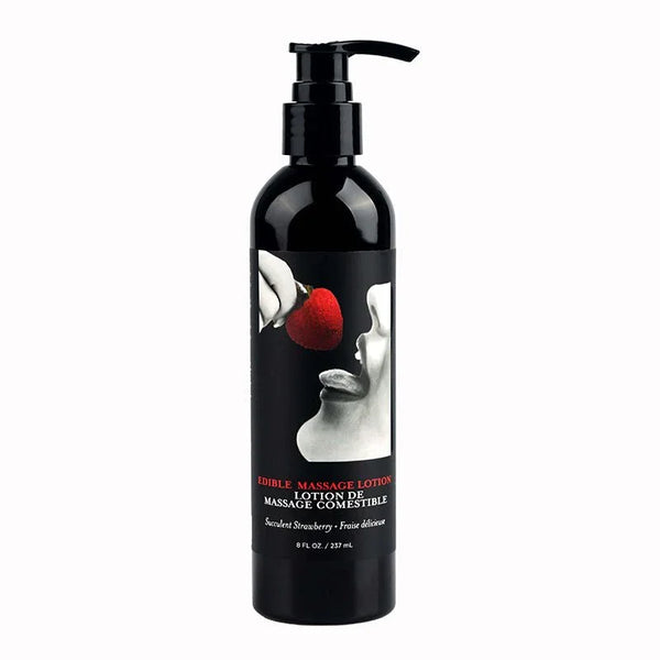 Earthly Body Edible Massage Lotion 237 ml pump bottle, Succulent Strawberry label