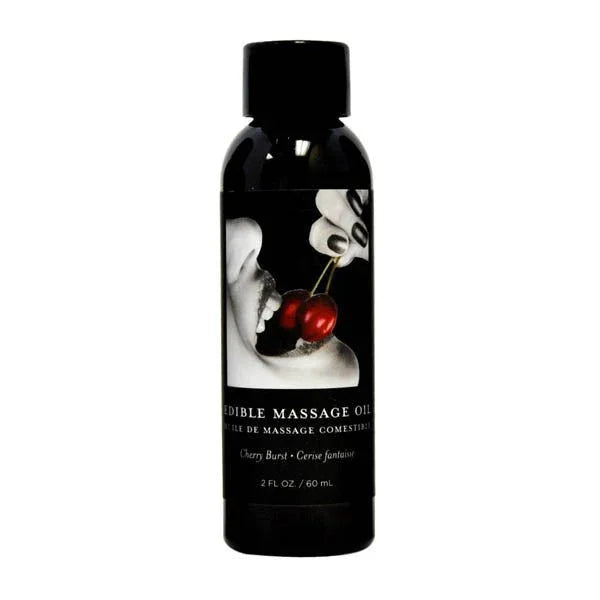 Earthly Body Edible Massage Oil 60 ml, Cherry Burst label with cherry-and-lips art