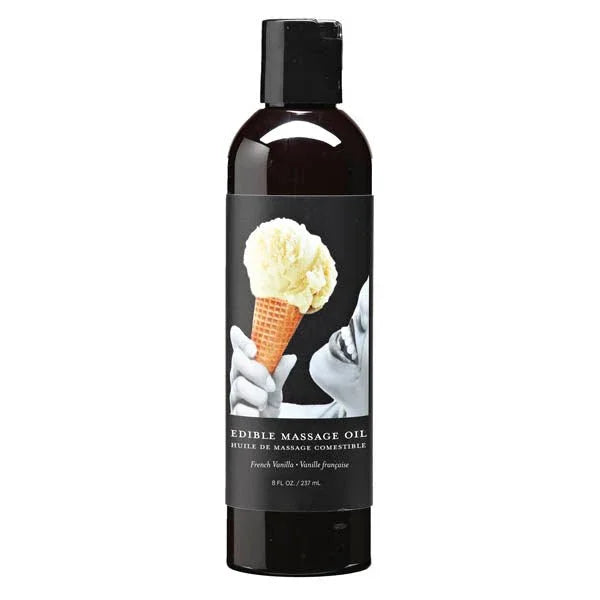 Earthly Body Edible Massage Oil 237 ml, French Vanilla label with ice cream cone art