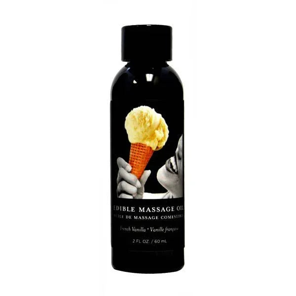 Earthly Body Edible Massage Oil 60 ml, French Vanilla label with ice cream cone art