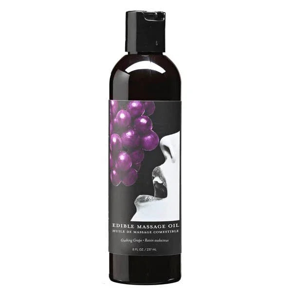 Earthly Body Edible Massage Oil 237 ml, Gushing Grape label with purple grapes art