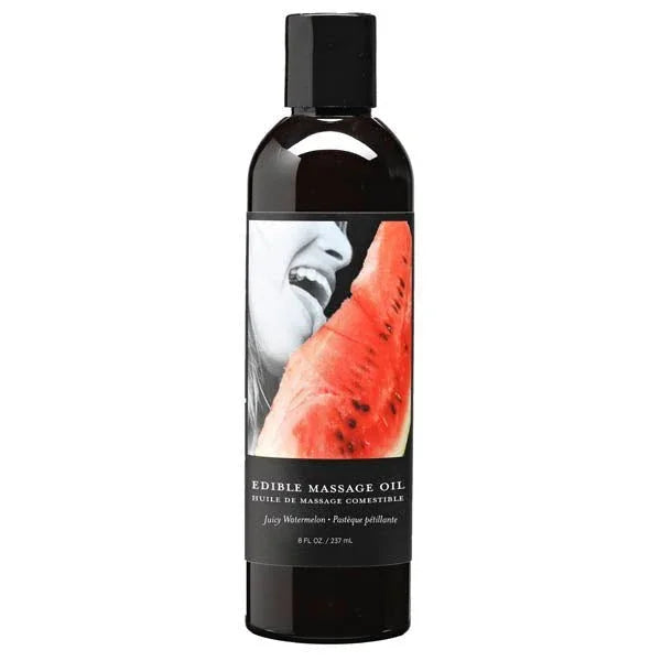 Earthly Body Edible Massage Oil 237 ml, Juicy Watermelon label with melon slice art