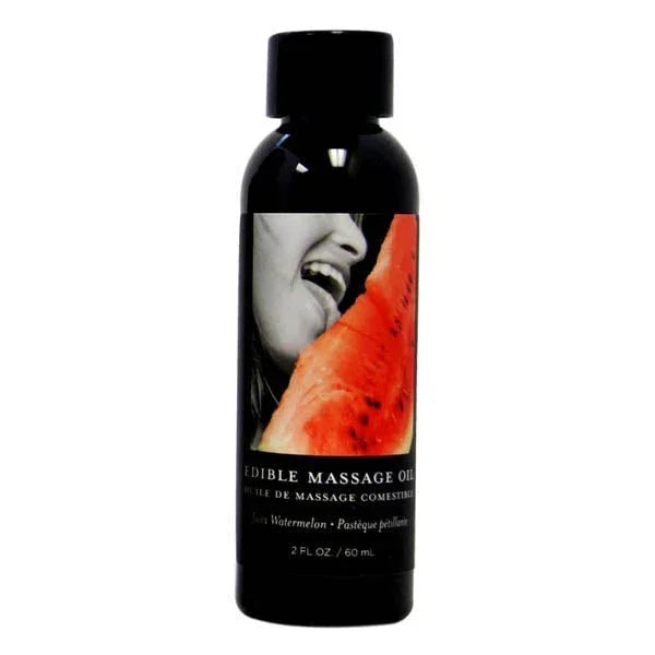 Earthly Body Edible Massage Oil 60 ml, Juicy Watermelon label with melon slice art