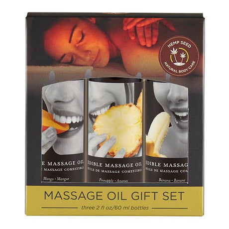Buy Edible Tropical Massage Oil Trio - Mango, Pineapple & Banana Flavoured - 3 x 59 ml Bottles – Naughtyhut NZ sex toys online. Discreet delivery & top brands.