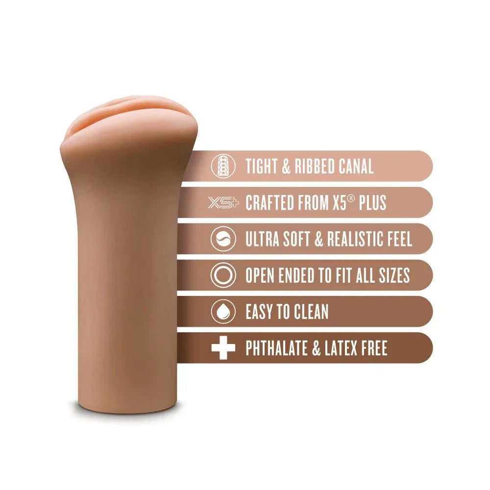 Molly stroker feature list: ribbed canal, X5 Plus, open ended, phthalate and latex free