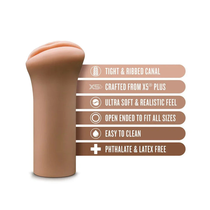 Molly stroker feature list: ribbed canal, X5 Plus, open ended, phthalate and latex free