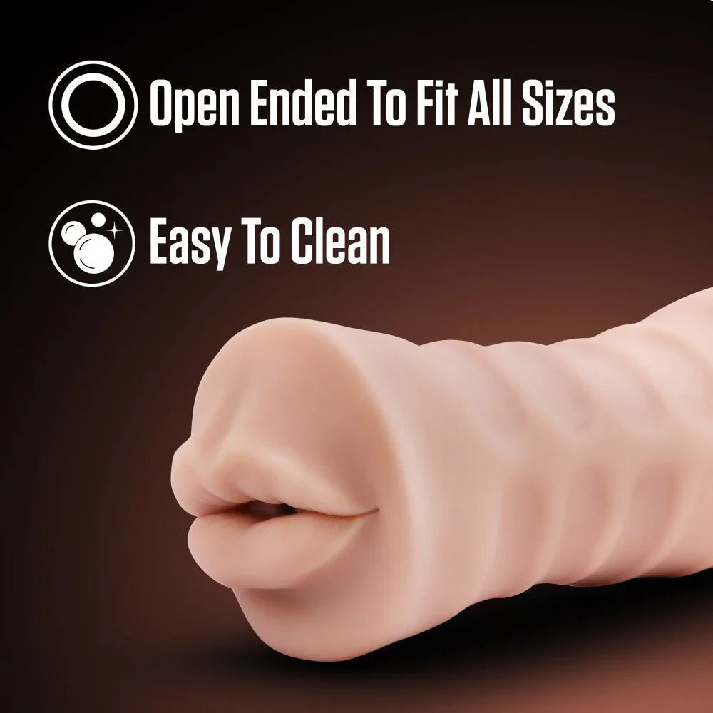 Close view of the Nicole stroker's moulded lips, open ended and easy to clean panel