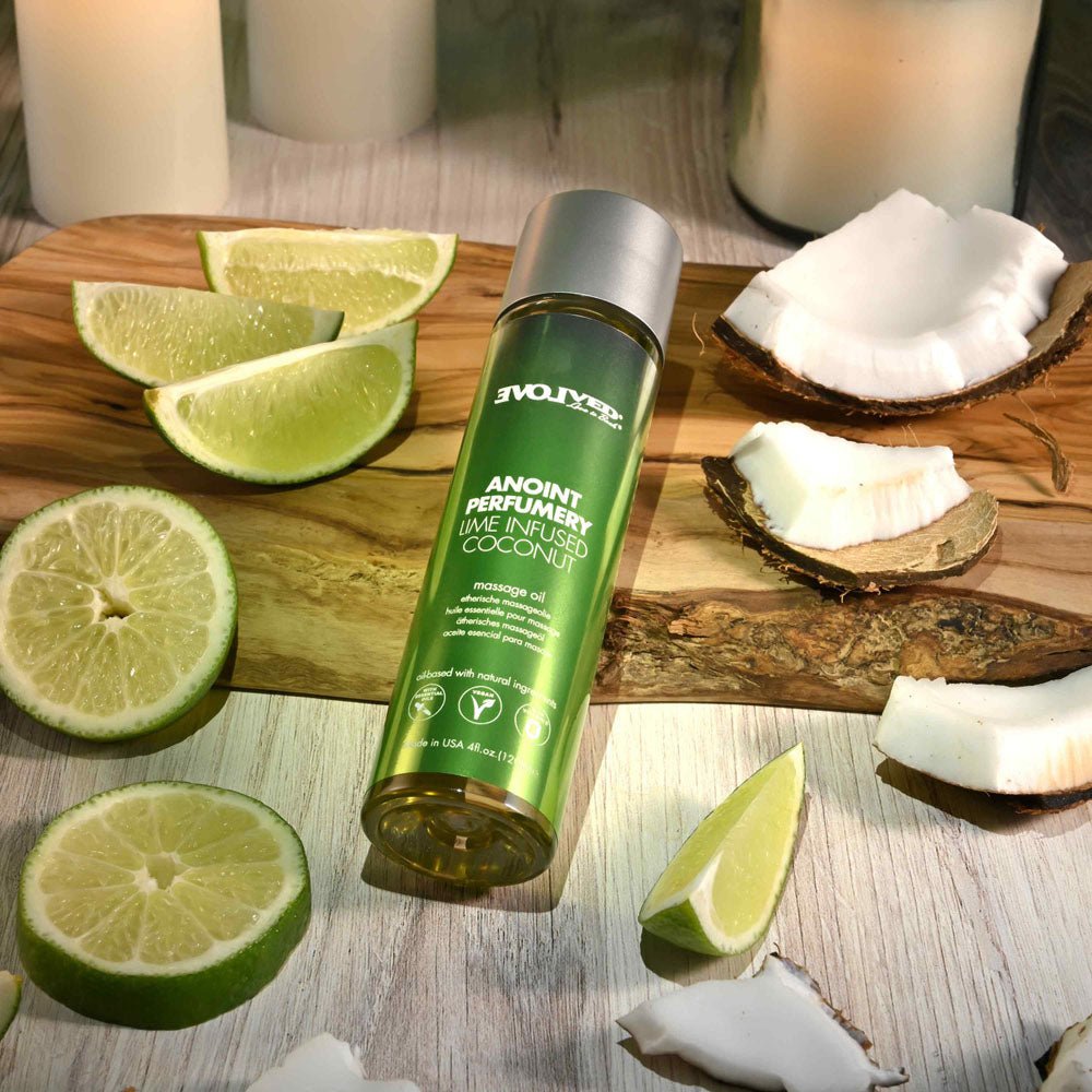 Buy Evolved ANOINT PERFUMERY - Lime Infused Coconut - Lime Infused Coconut Massage Oil - 120 ml Bottle – Naughtyhut NZ sex toys online. Discreet delivery & top brands.
