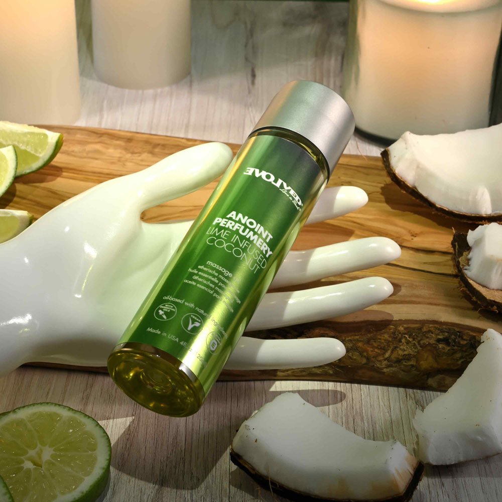 Buy Evolved ANOINT PERFUMERY - Lime Infused Coconut - Lime Infused Coconut Massage Oil - 120 ml Bottle – Naughtyhut NZ sex toys online. Discreet delivery & top brands.