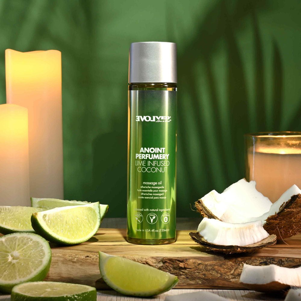 Buy Evolved ANOINT PERFUMERY - Lime Infused Coconut - Lime Infused Coconut Massage Oil - 120 ml Bottle – Naughtyhut NZ sex toys online. Discreet delivery & top brands.